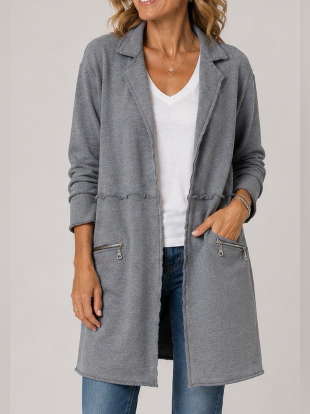 Sloane Rouge gray long sweatshirt cardigan duster open front coat women’s size S